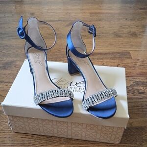Jewel Badgley Mischka Sapphire Satin Heels, James, Size 6, Navy Blue